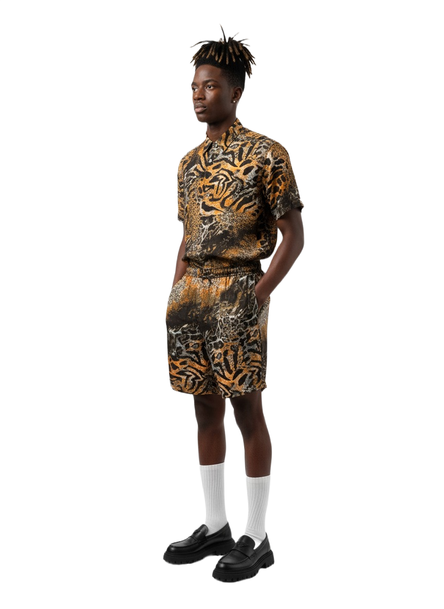 Fire Orange Tiger Print Silk Relaxed Shorts