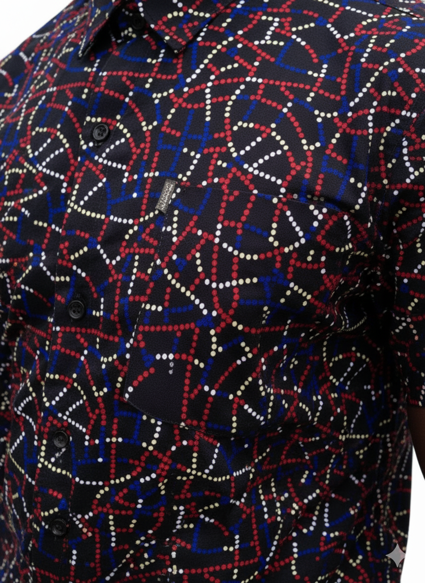 Dotted Colour Palette Design Black Ankara Print Shirt