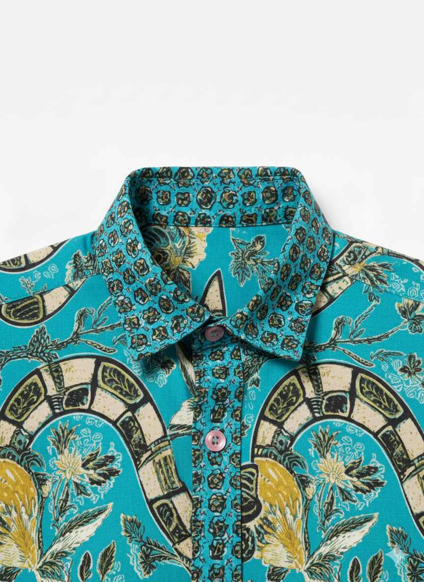 Mint Green & Blossom Pink Snake & Goldfish Design Ankara Long Sleeved Shirt