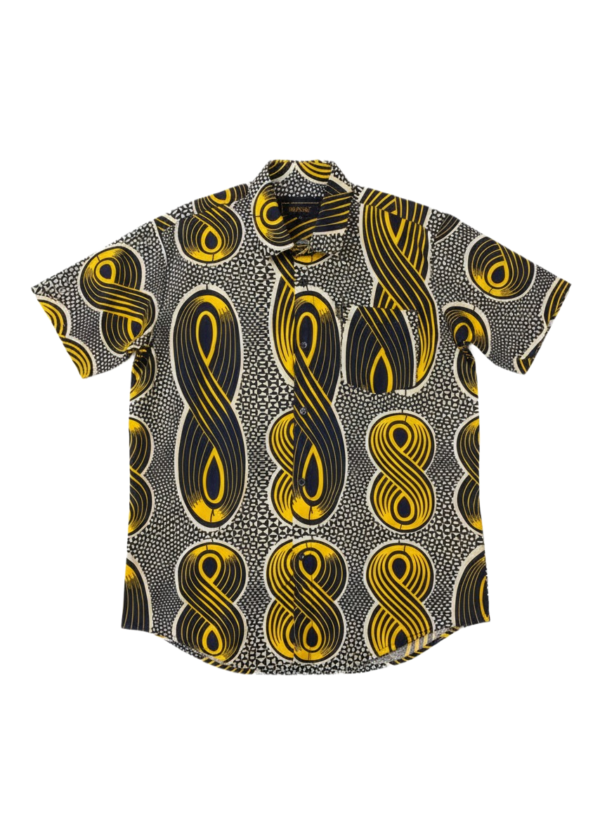 Eight '8' Asante Gold & Black Ankara Print Short Sleeve Shirt