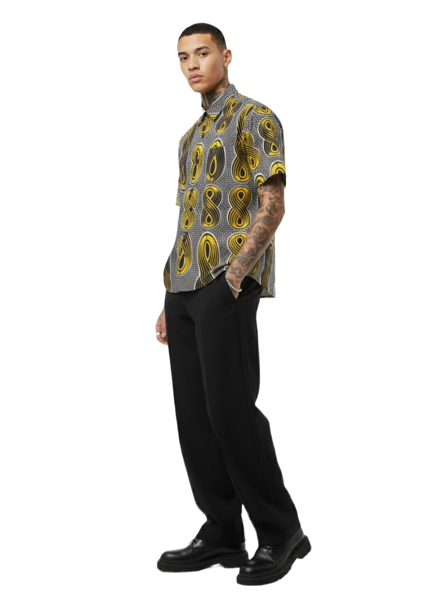 Eight '8' Asante Gold & Black Ankara Print Short Sleeve Shirt