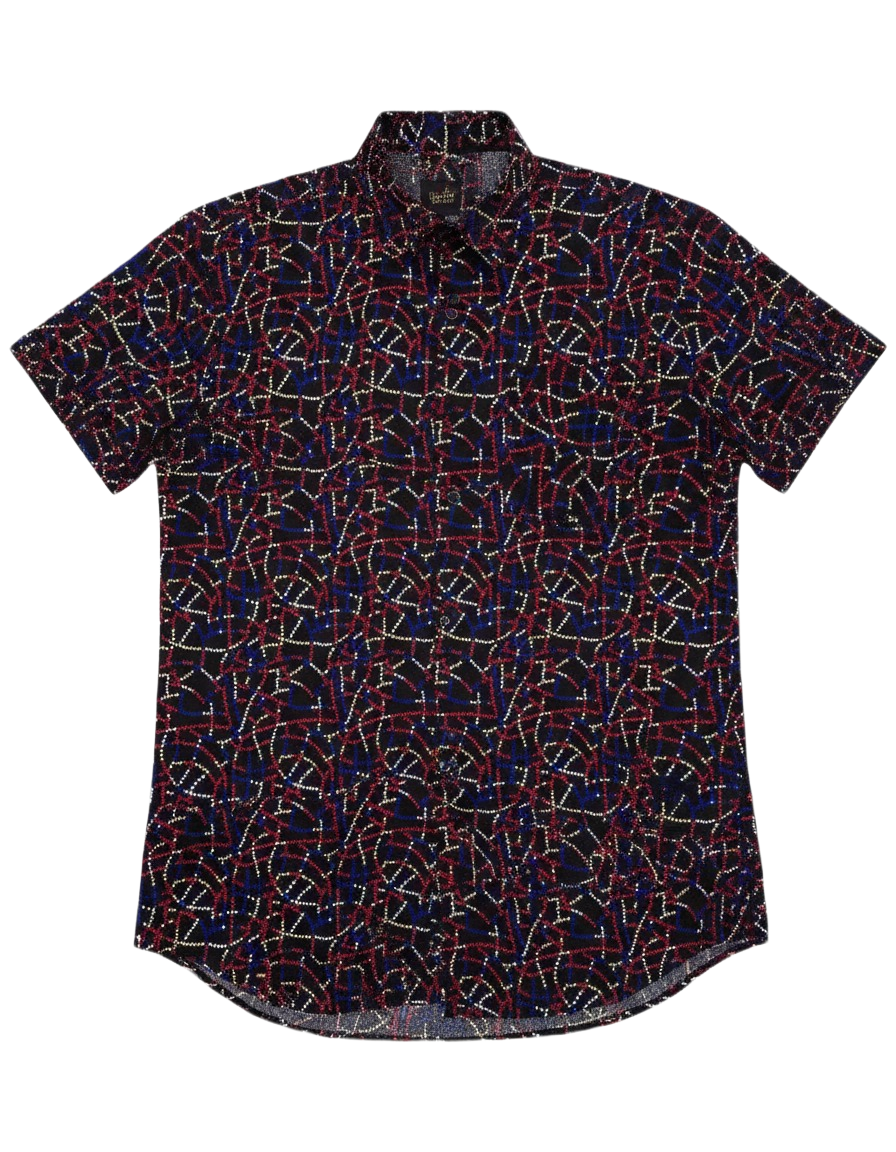 Dotted Colour Palette Design Black Ankara Print Shirt