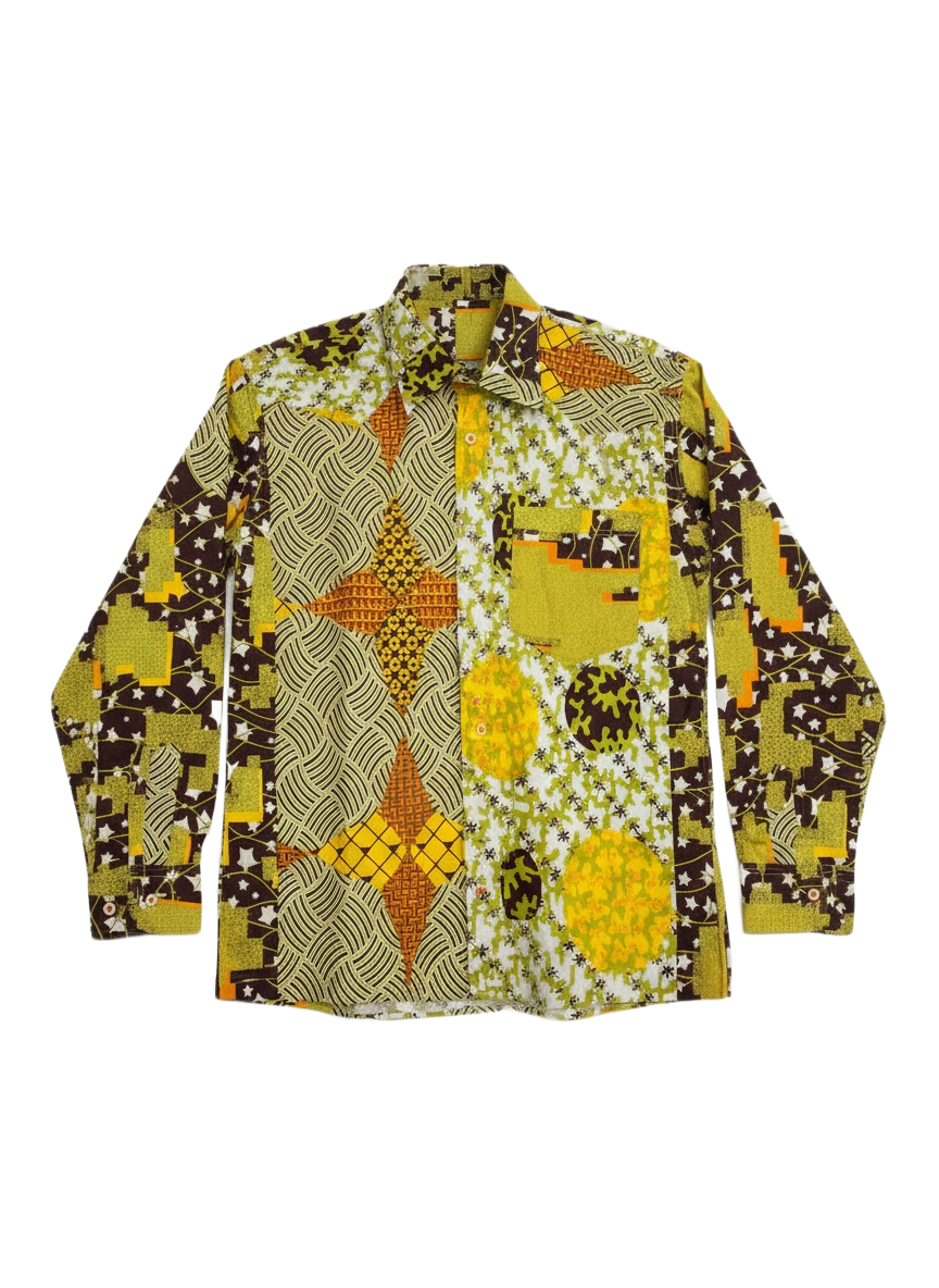 Yellow, Lime Green & Burgundy Abstract Ankara Long Sleeve Shirt