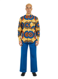 Circle Pattern Wild Honey and Blue Ankara Long Sleeved Shirt