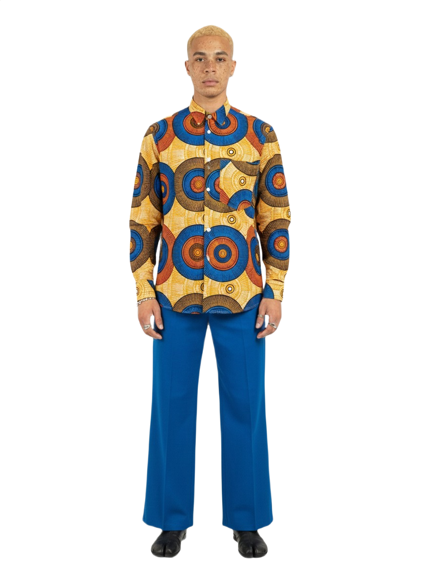 Circle Pattern Wild Honey and Blue Ankara Long Sleeved Shirt