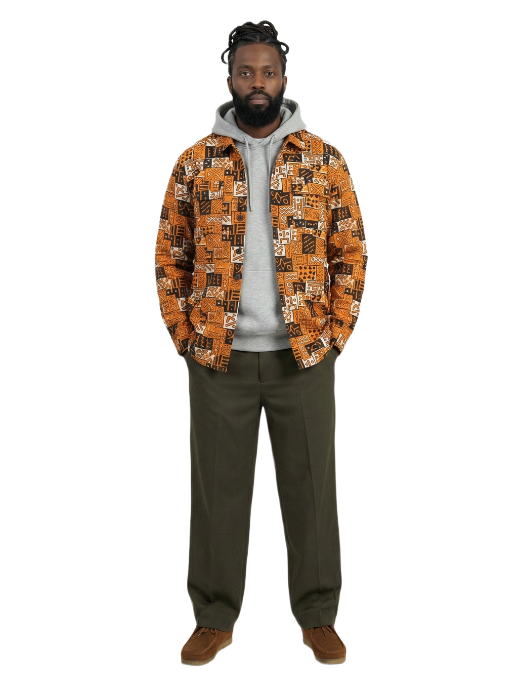 Akoma Burnt Orange & Black Ankara Print Padded Jacket