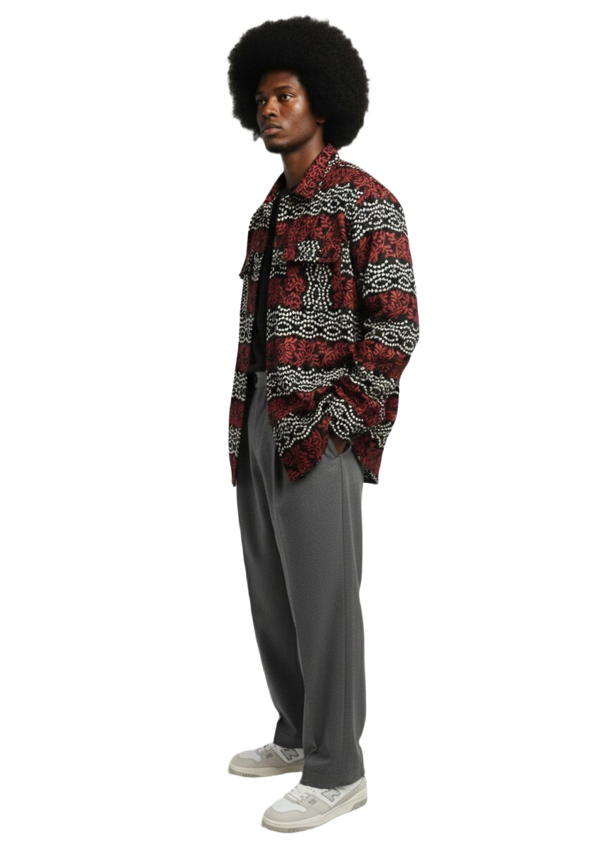 Asase Black & Spotted Red Ankara Wax Print Padded Jacket