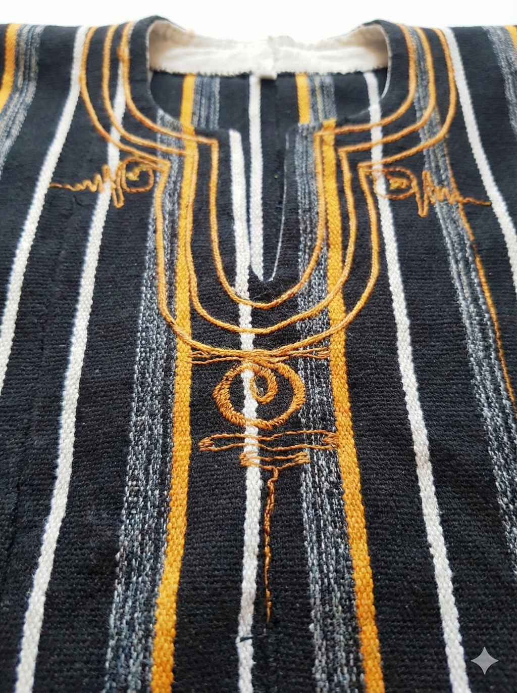 Blouse tissée à la main unisexe - rayures noires, grises et orange #SMK722