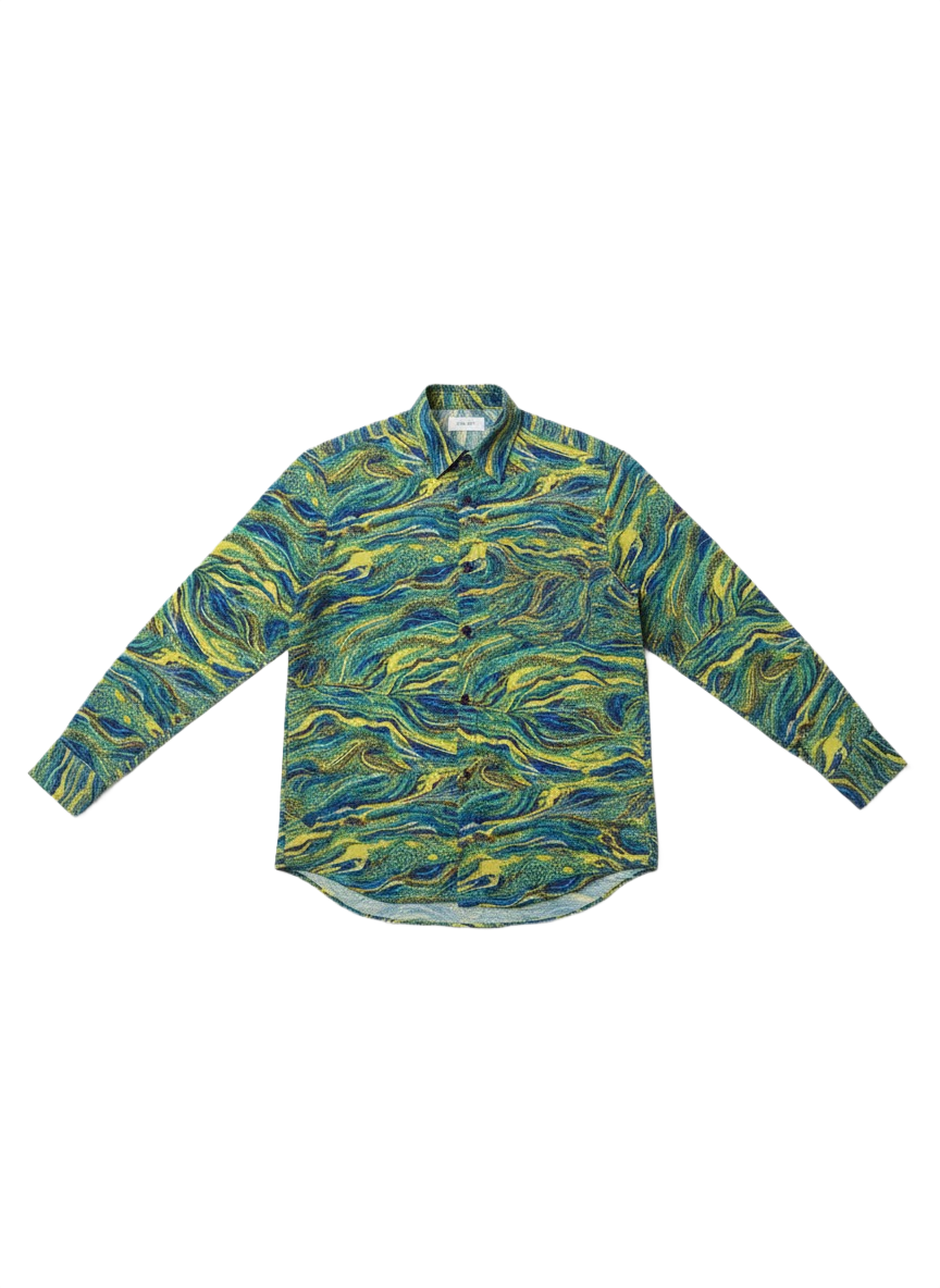 Whimsical Green Pastel Blue Buttoned Swirl Ankara Long Sleeved Shirt