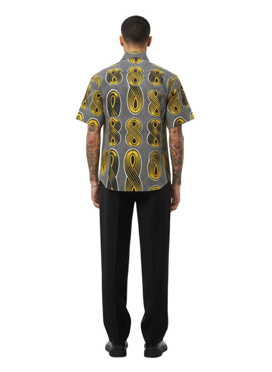 Eight '8' Asante Gold & Black Ankara Print Short Sleeve Shirt