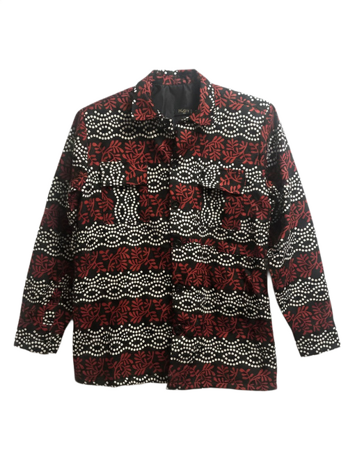 Asase Black & Spotted Red Ankara Wax Print Padded Jacket