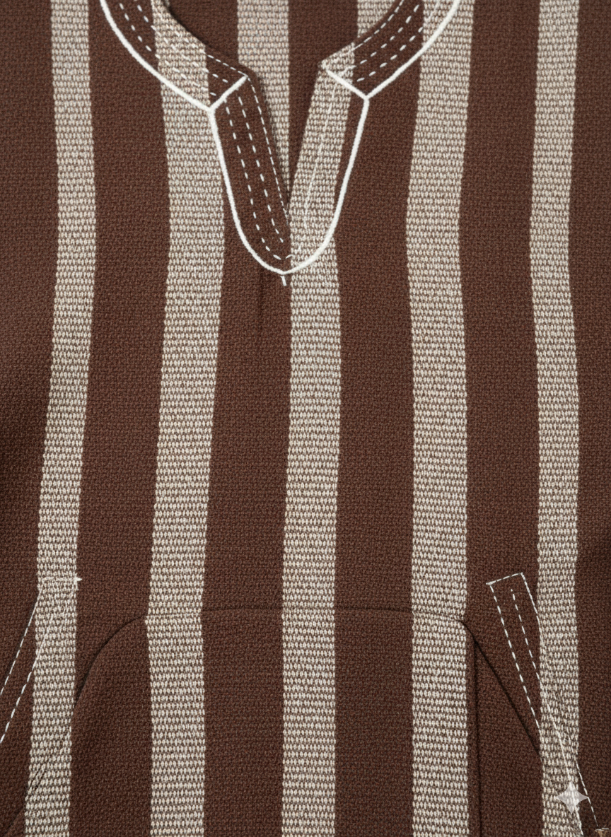 Coffee Brown & White Striped Handwoven Batakari Fugu