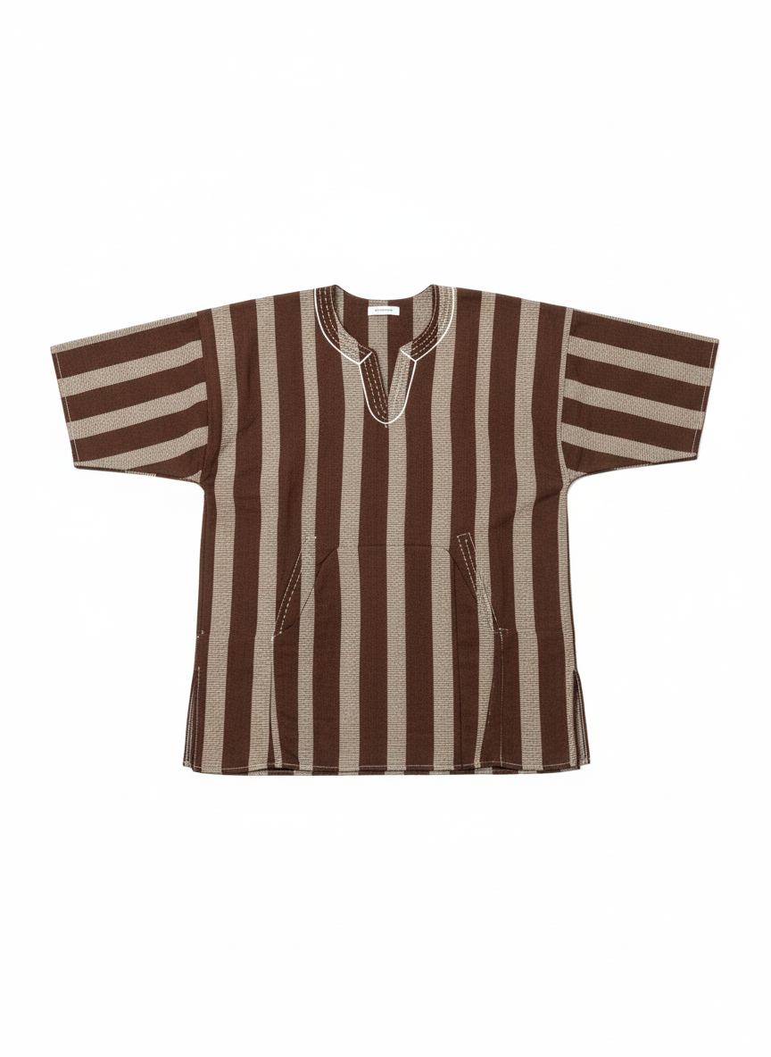Coffee Brown & White Striped Handwoven Batakari Fugu