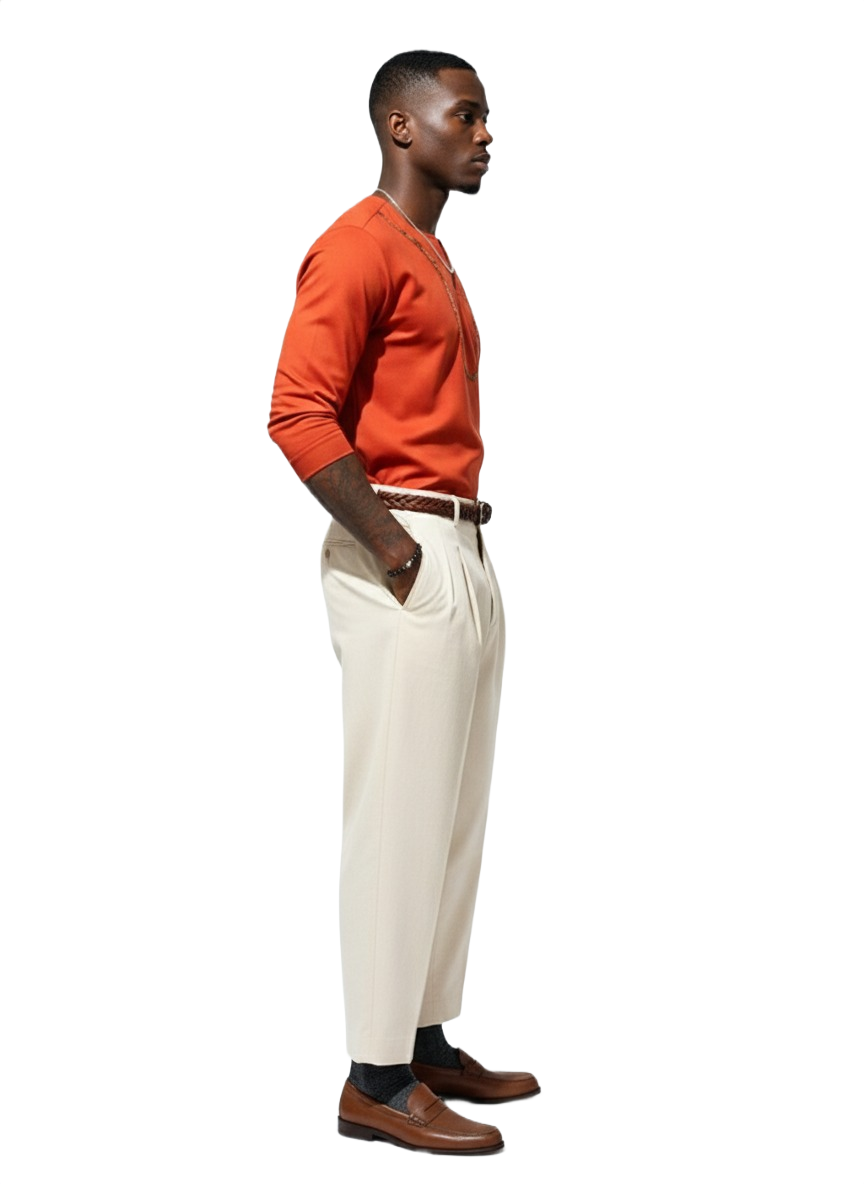 Pastel Red V-Slit Neck Top with Ankara Front Detail