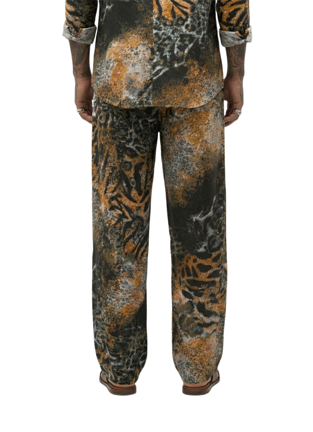 Fire Orange Tiger Print Silk Relaxed Trousers