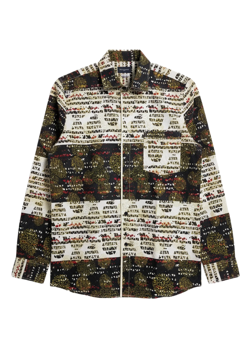 White Seamed Black and White Dotted Minimalist Wax Print Shirt