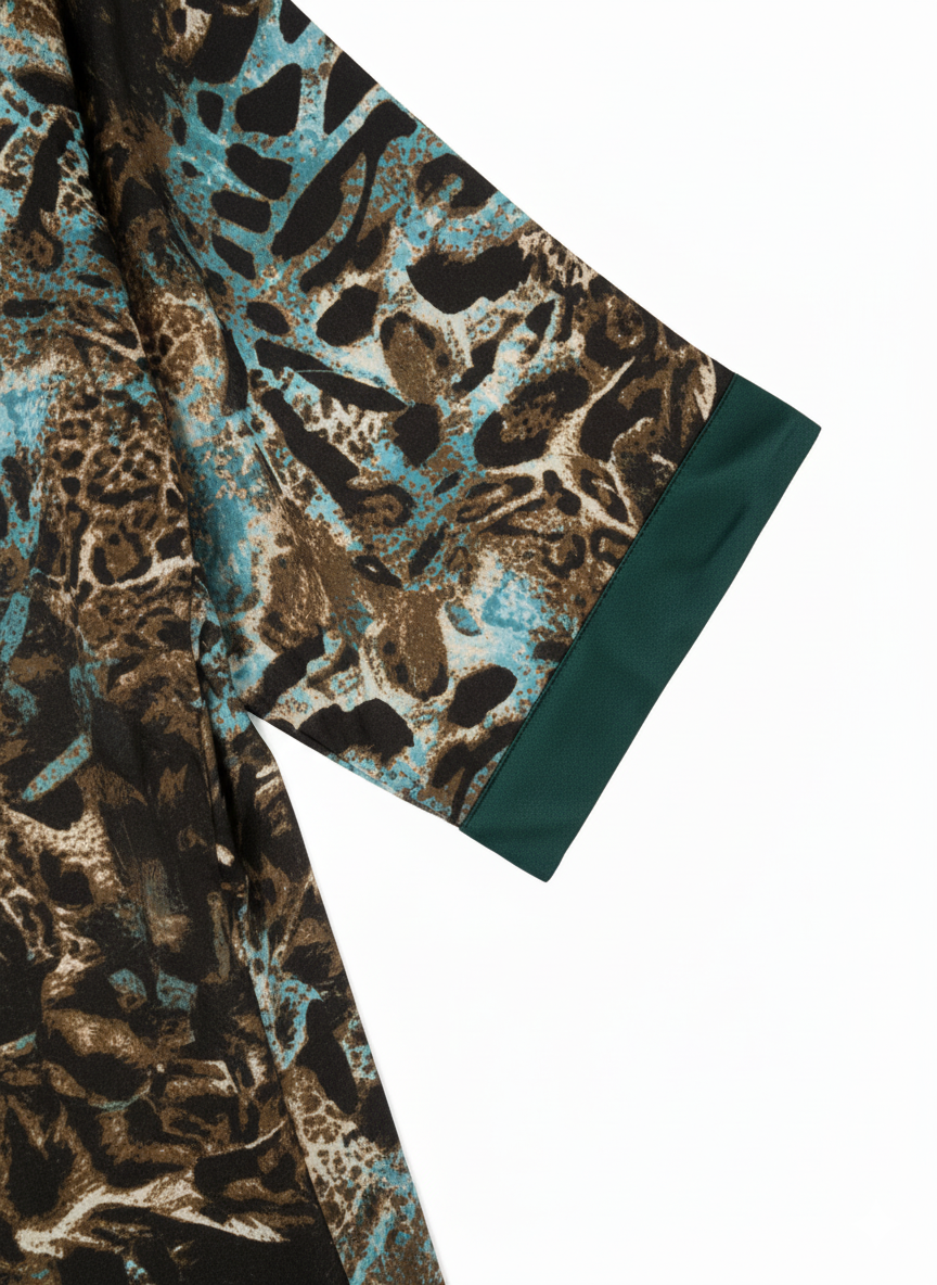 Ice Blue & Emerald Green Tiger Print Silk Kimono Jacket