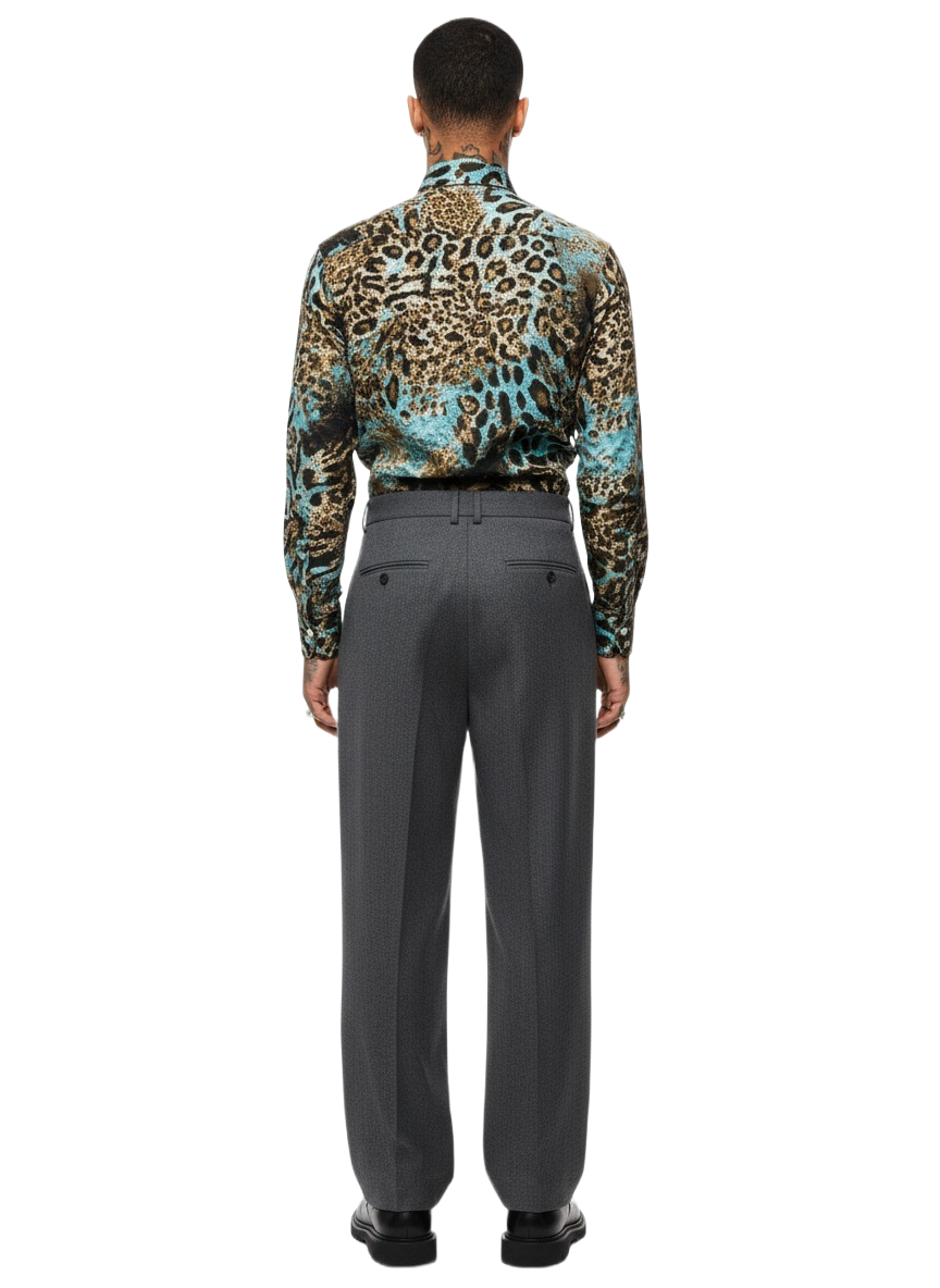 Ice Blue Tiger Emerald Blue Silk Long Sleeve Smart Shirt