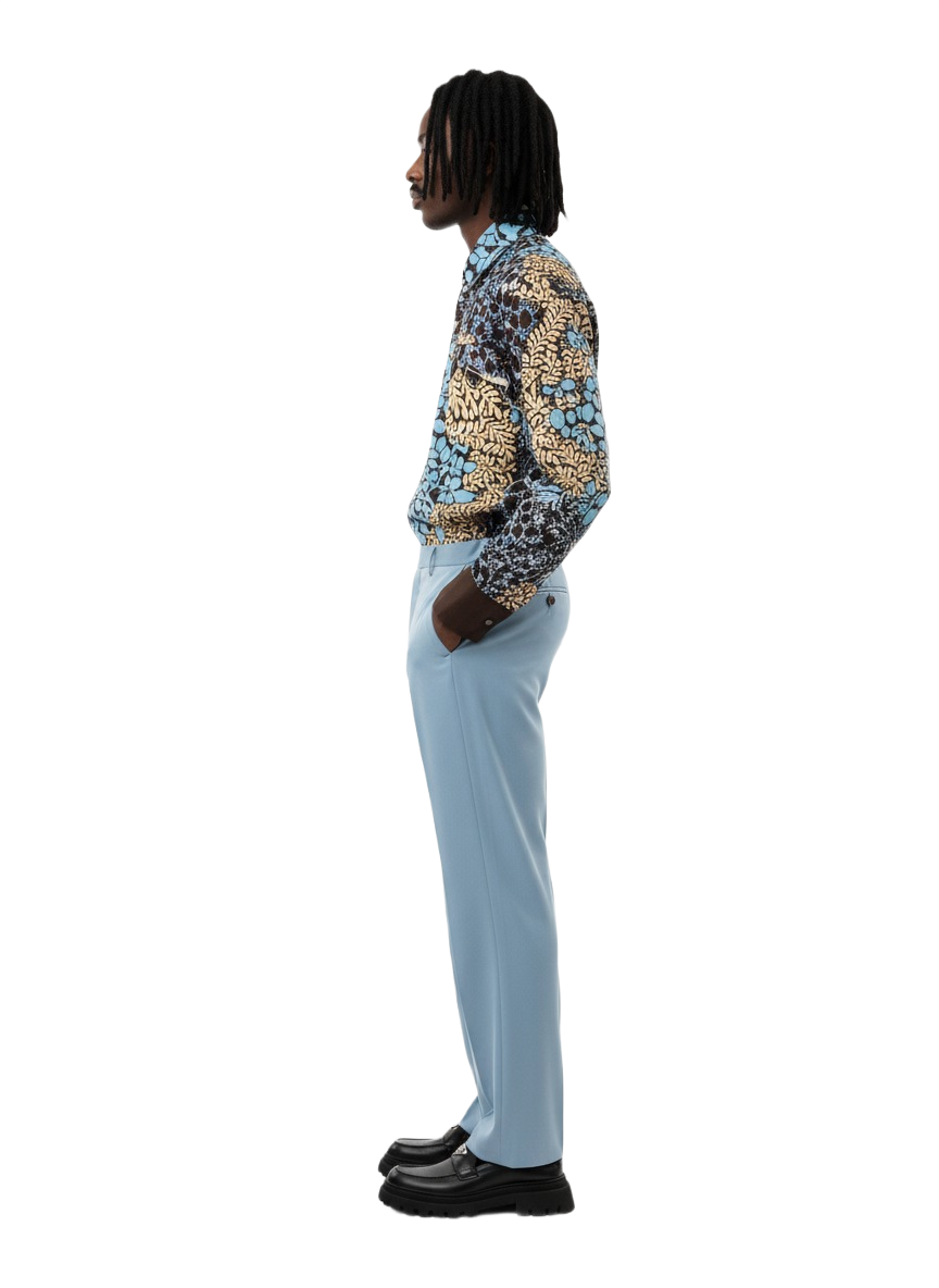 Botanical Wildroot Aqua Blue & Brown Lining Design Ankara Shirt