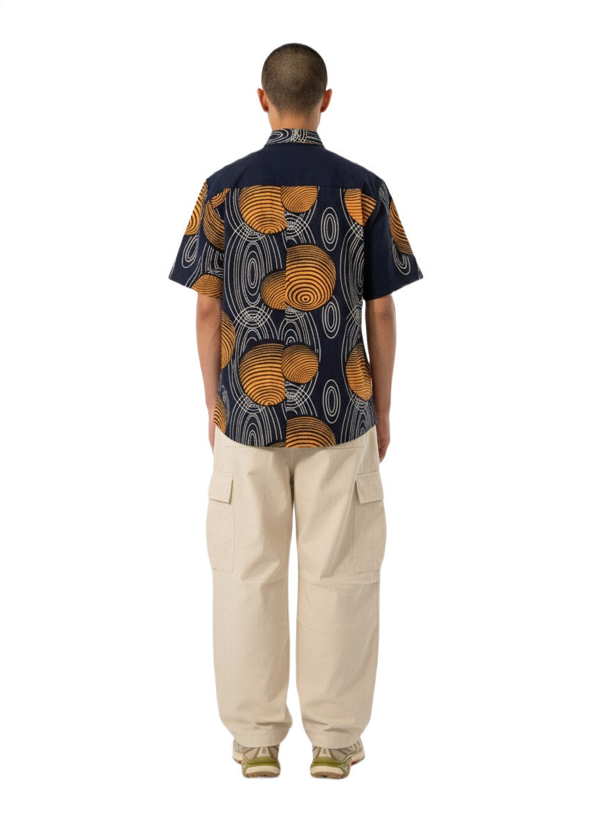 Combination Mars Orange, Navy & White Sphere Design Ankara Short Shirt