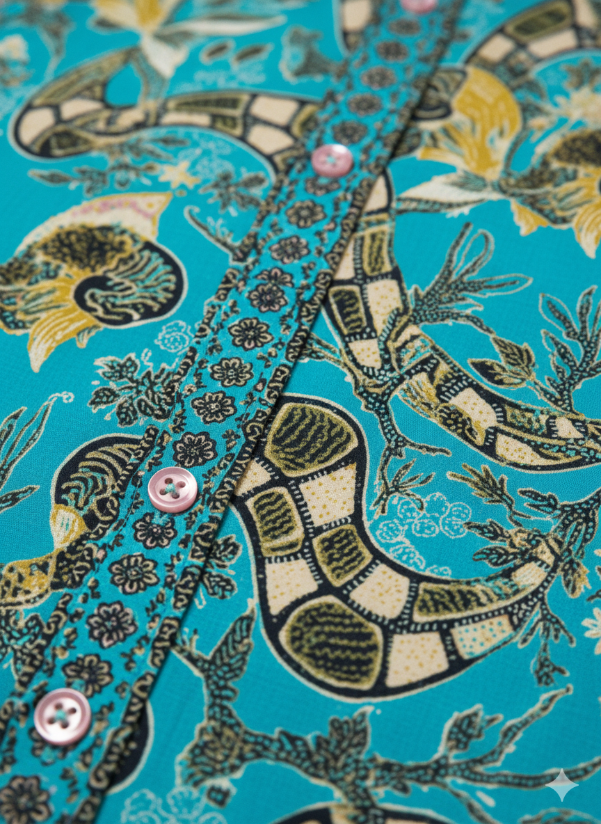 Mint Green & Blossom Pink Snake & Goldfish Design Ankara Long Sleeved Shirt