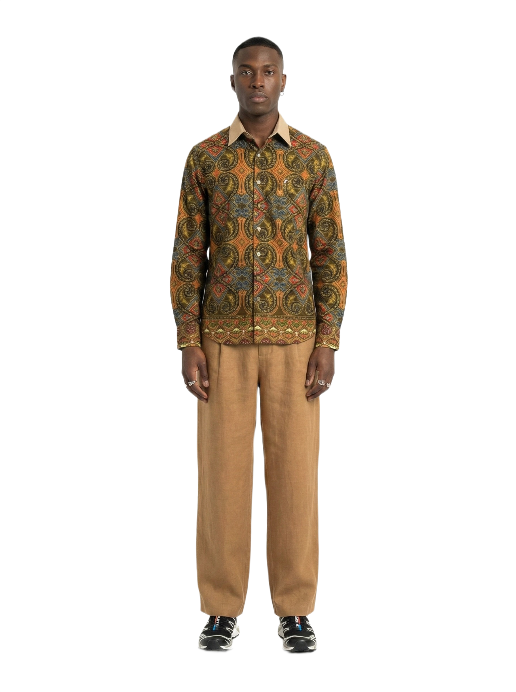 Contrast Collar Osahene Regency Design Honey Gold Pattern Wax Ankara Shirt