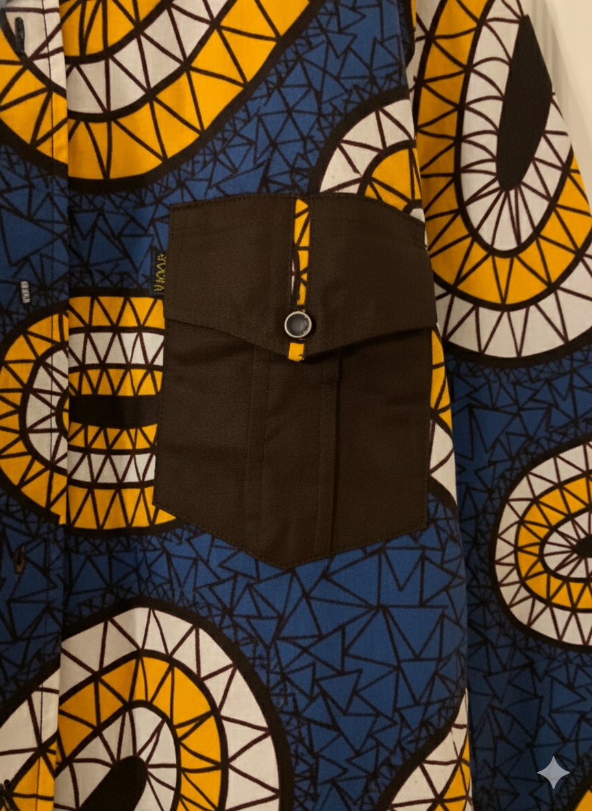 Chemise à manches longues Ankara à motif circulaire avec poche avant