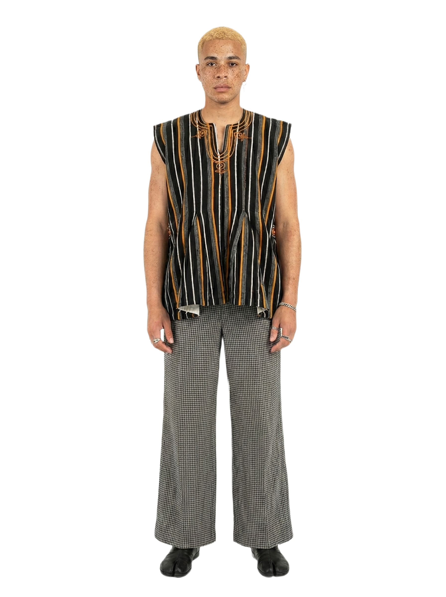 Black, Grey & Orange Stripe Handwoven Batakari Fugu