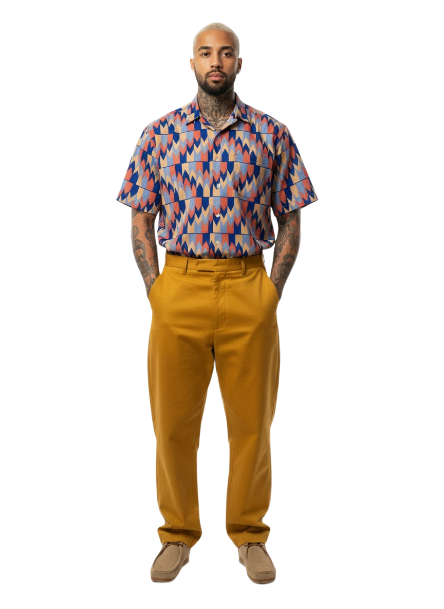 Swirl Arrowhead Peach & Blue Wax Print Ankara Short Sleeve Shirt