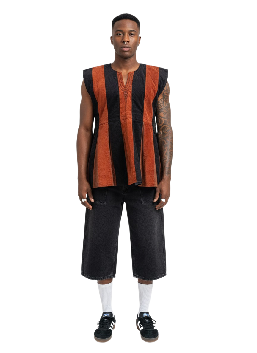 Red & Black Corduroy Batakari Fugu