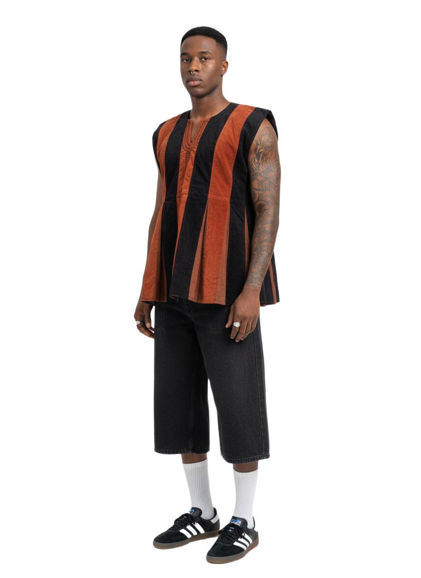 Blouse unisexe tissée à la main - Mono rayure noire et blanche #SMK714