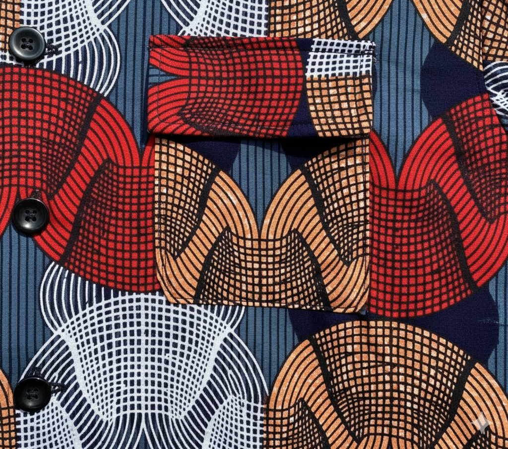 Geometric Design Blue, Orange, Red & White Padded Jacket