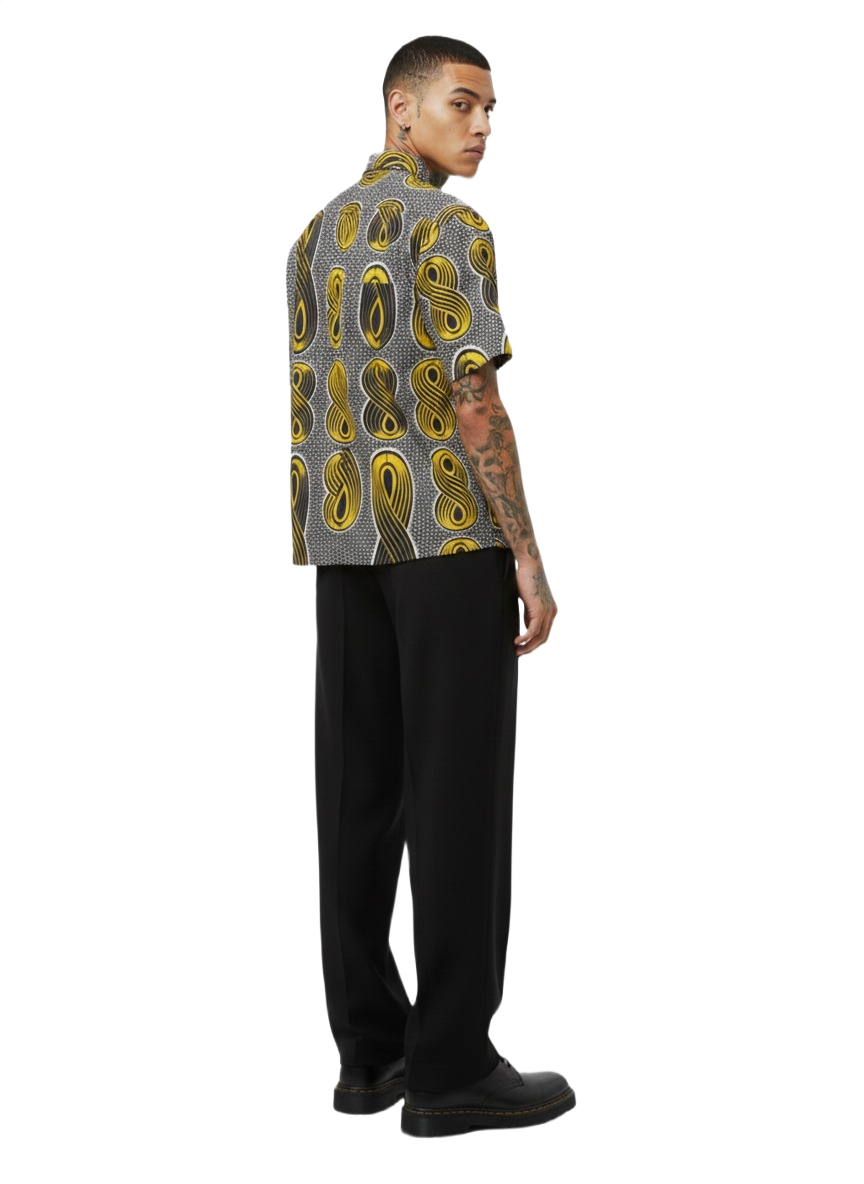 Eight '8' Asante Gold & Black Ankara Print Short Sleeve Shirt