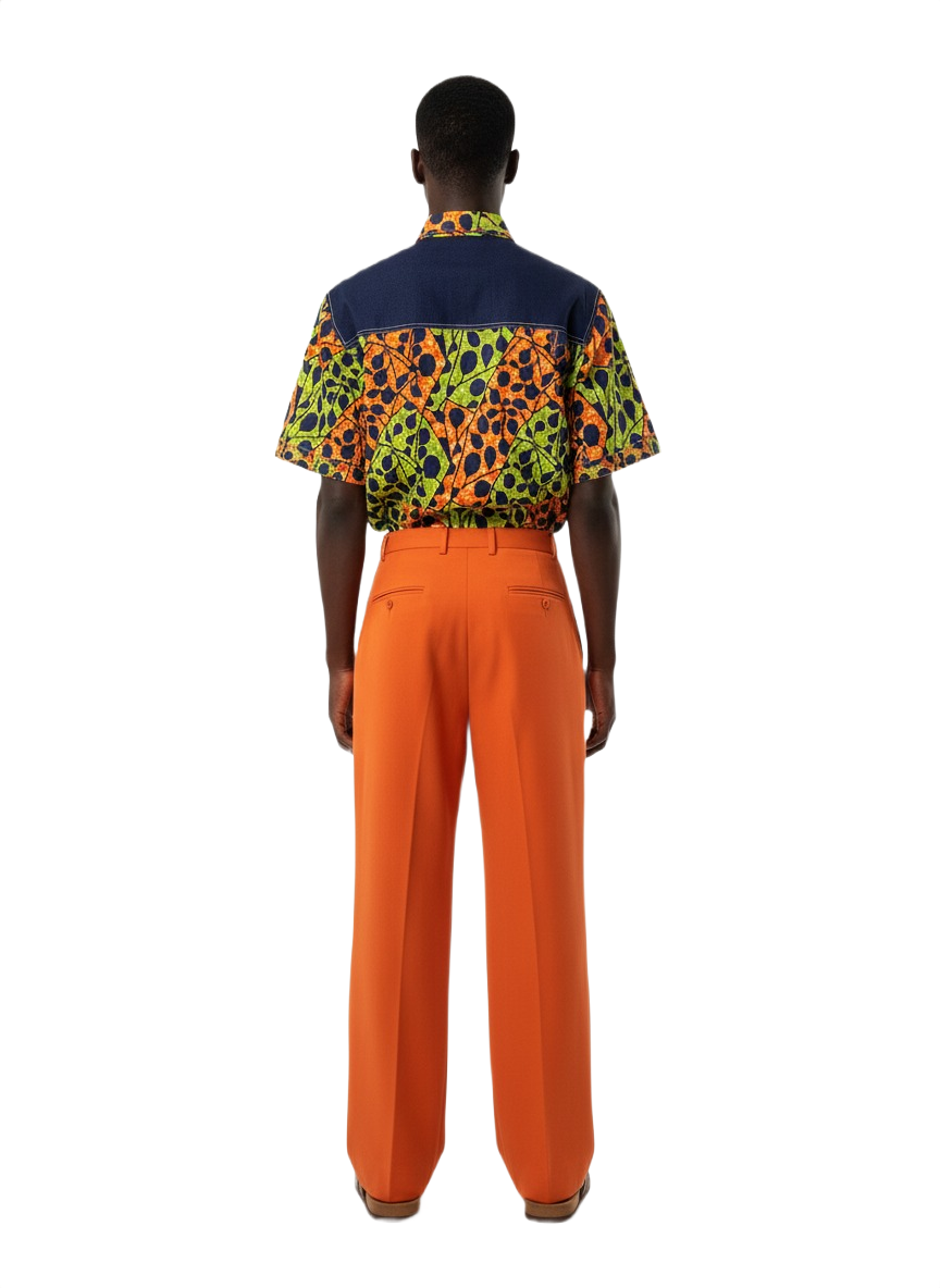 Speckled Lime Green, Combination Black, & Orange Ankara Short Sleeve Shirt