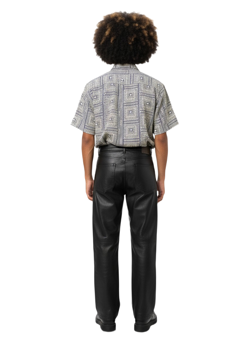 Stone Grey & Navy Geometric Ankara Print Short Sleeve Shirt