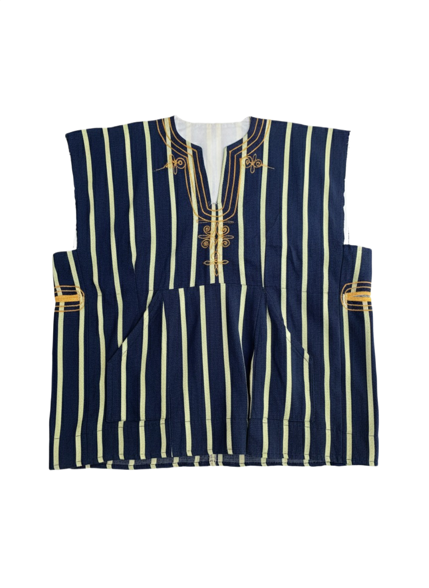 Lime Green & Navy Stripe Handwoven Batakari Fugu