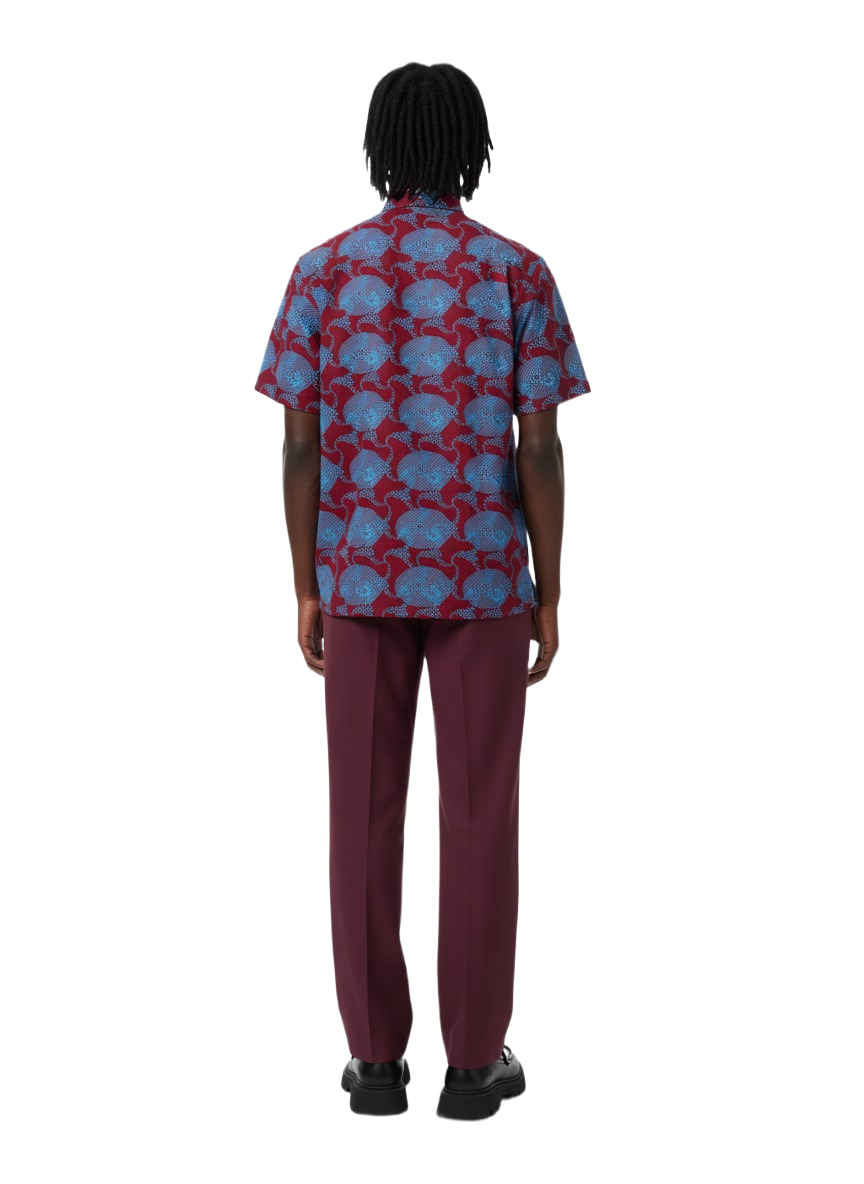 Circled Burgundy & Akoma Blue Ankara Print Short Sleeve Shirt
