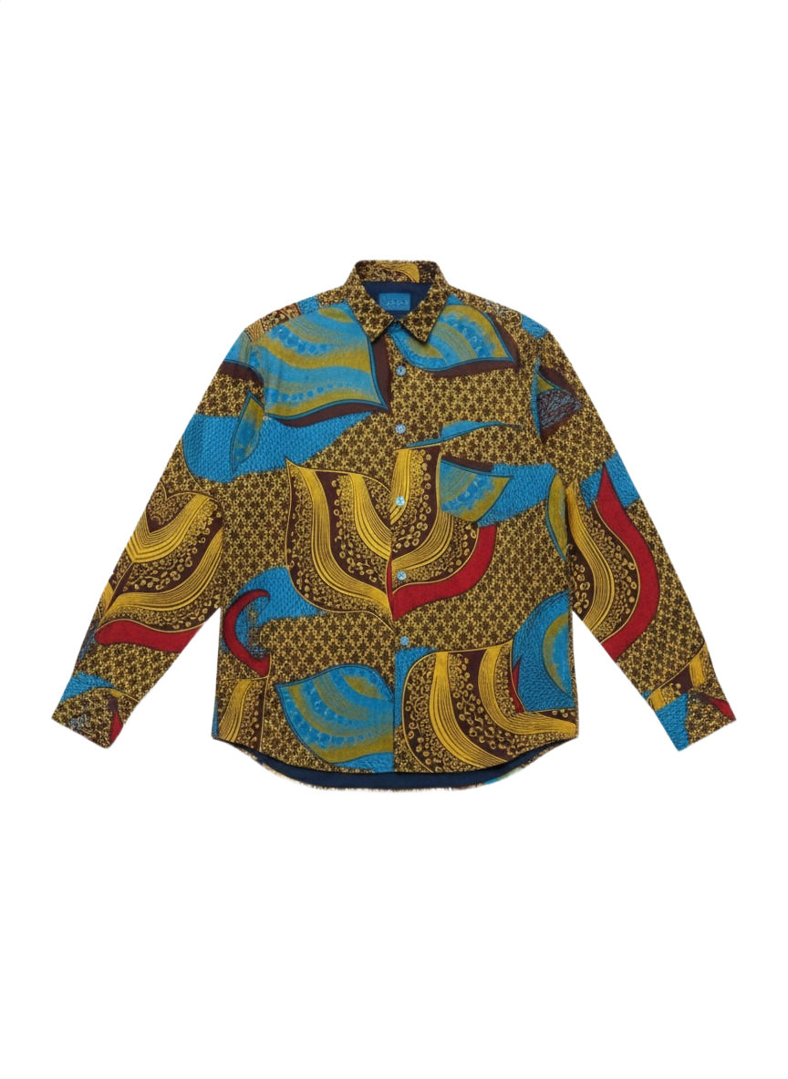 Chemise à manches longues Ankara à motif circulaire avec poche avant