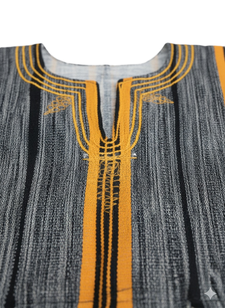 Grey, Gold & Black Stripe Handwoven Batakari Fugu