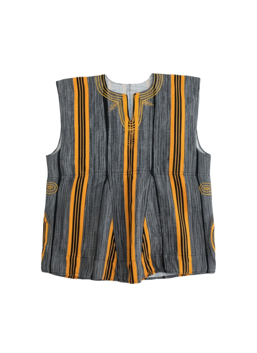 Grey, Gold & Black Stripe Handwoven Batakari Fugu