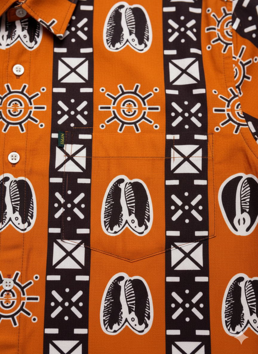 Cocoa Earth Brown & Burnt Orange Symmetrical Print Short Sleeve Shirt