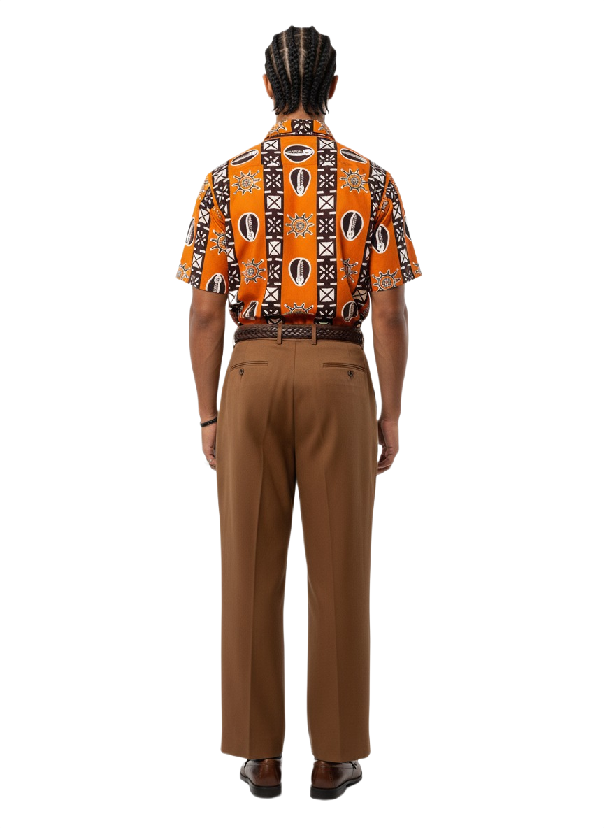 Cocoa Earth Brown & Burnt Orange Symmetrical Print Short Sleeve Shirt