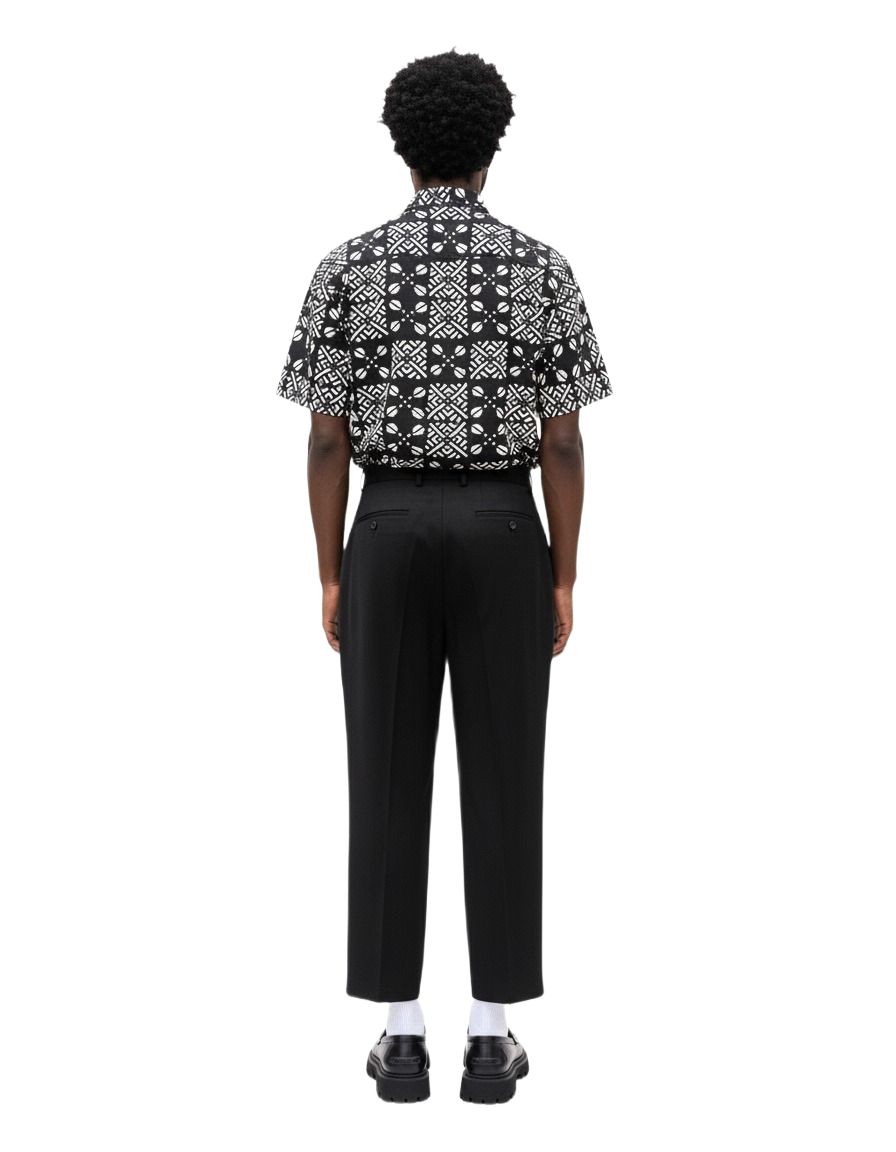 Asase Black & White Ankara Design Wax Short Sleeve Shirt