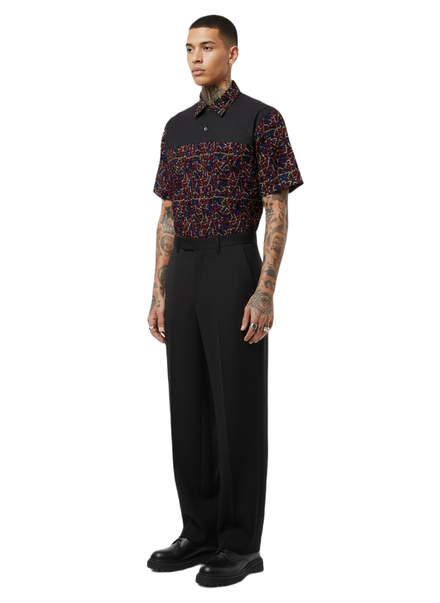 Combination Dotted Colour Palette & Black Ankara Shirt