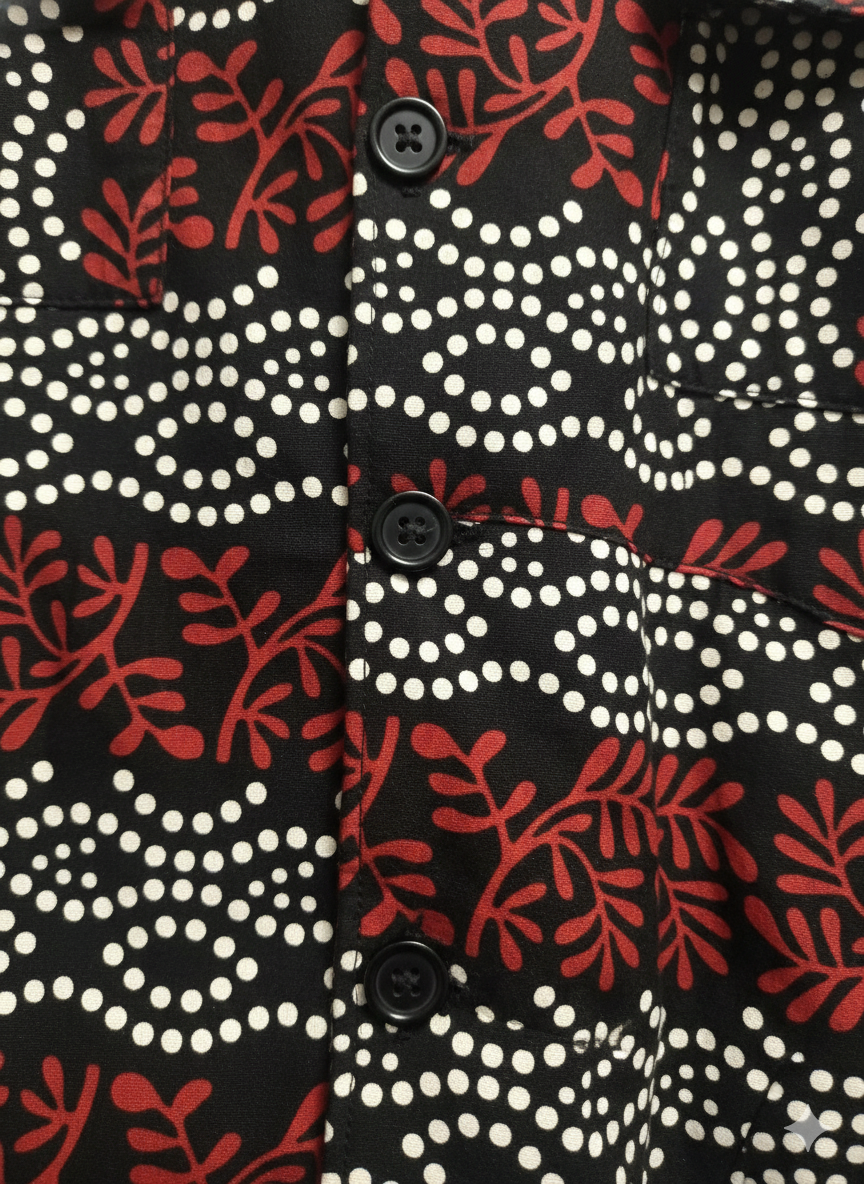 Asase Black & Spotted Red Ankara Wax Print Padded Jacket