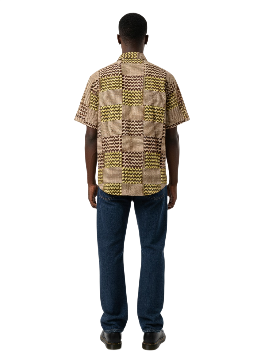 Tri Checked Sand, Ombre & Crimson Ankara Short Sleeve Shirt