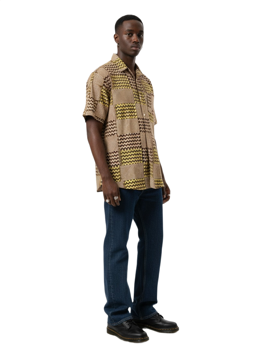Tri Checked Sand, Ombre & Crimson Ankara Short Sleeve Shirt
