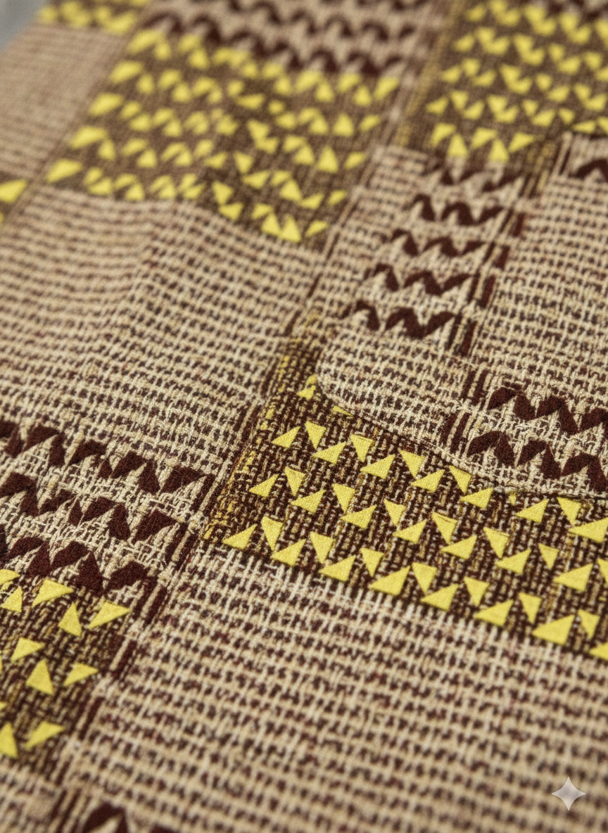 Tri Checked Sand, Ombre & Crimson Ankara Short Sleeve Shirt