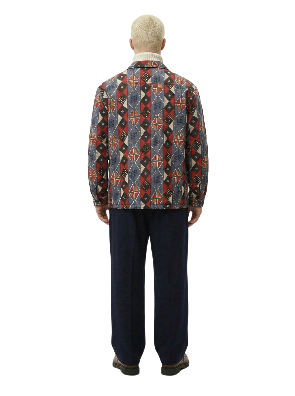 Blue & Red Norse Design Cotton Ankara Wax Print Padded Jacket