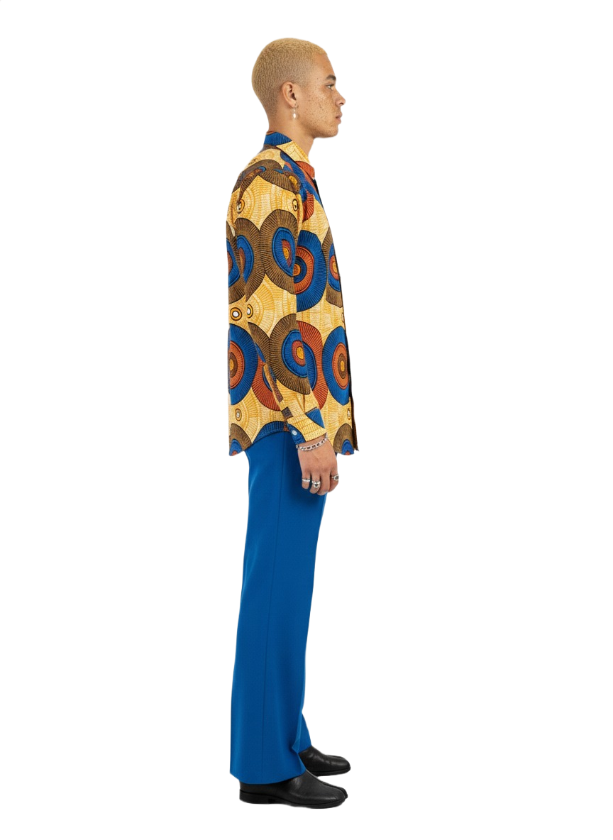 Circle Pattern Wild Honey and Blue Ankara Long Sleeved Shirt